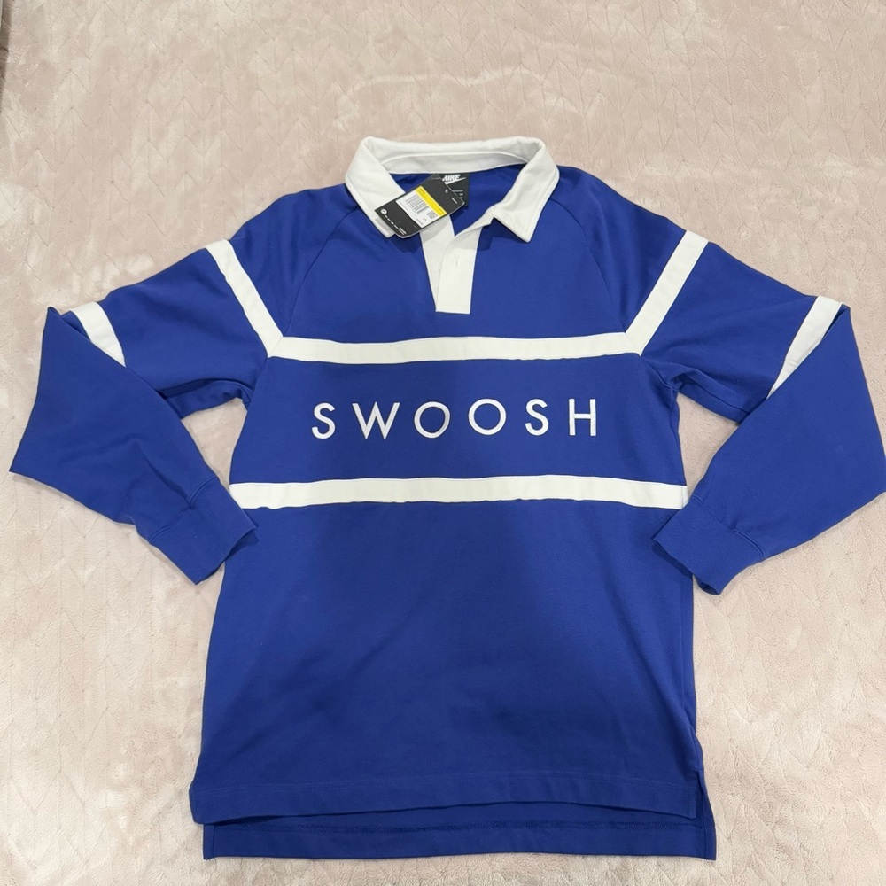 Classic Nike Swoosh Long Sleeve Polo Rugby Shirt Size S